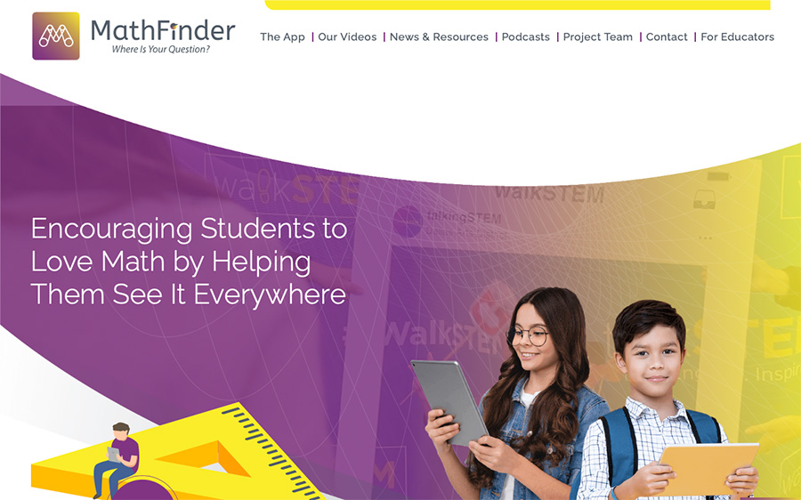 A screenshot of the MathFinder home page